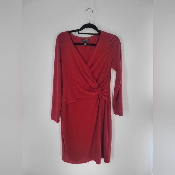 Lauren Ralph Lauren Surplice Jersey Red Dress Size 12 - Picture 4 of 4